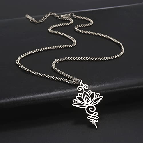 TEAMER Lotus Necklace Stainless Steel Flower of Life Necklace Yoga Meditation Pendant Inspirational Jewelry For Women - color: Style 1 - Silver