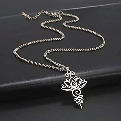 TEAMER Lotus Necklace Stainless Steel Flower of Life Necklace Yoga Meditation Pendant Inspirational Jewelry For Women - color: Style 1 - Silver