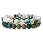 Bivei Natural Gemstone Semi Precious Healing Crystals Handmade Stretchy Round Beads Bracelet,Stocking Stuffers for Women Enhance Positive Energy - color: 8mm Tree Agate & India Agate (Strength & Harmony), size: Small: 6.5-6.7 inch