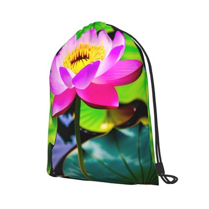 Lotus Flowers Drawstring Backpacks Polyester Bag For Yoga Meditation Fitness - size: Medium