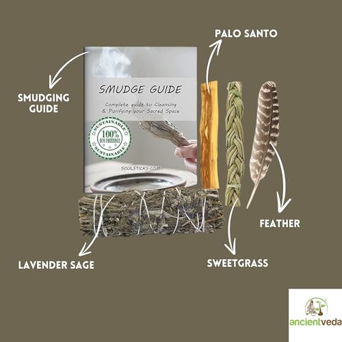 Ancient VEDA Sage Smudge Kit | Lavender, Sweetgrass, & Palo Santo Sticks Smudging Kit for Meditation, Yoga, Reiki, Home Cleansing, & Aromatherapy (Starter Kit, Lavender Sage) - color: Lavender Sage, size: Starter Kit
