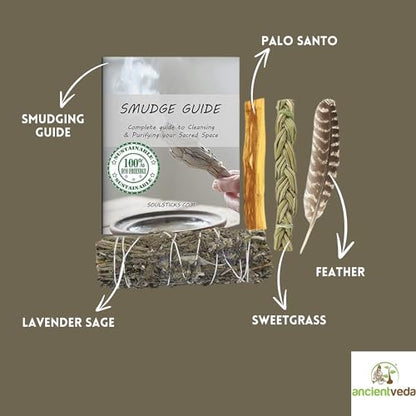 Ancient VEDA Sage Smudge Kit | Lavender, Sweetgrass, & Palo Santo Sticks Smudging Kit for Meditation, Yoga, Reiki, Home Cleansing, & Aromatherapy (Starter Kit, Lavender Sage) - color: Lavender Sage, size: Starter Kit