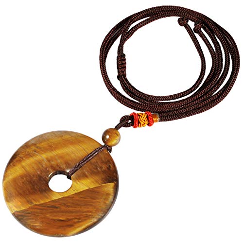 TUMBEELLUWA Healing Stone Pendant Crystal Necklace Chakra Quartz Cord Donut Shape Lucky Amulet Handmade Jewelry for Women Men - color: #4 Brown