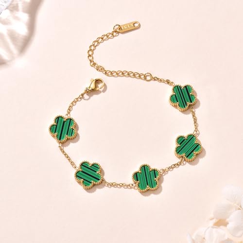 FLY FEI 18K Gold-Plated Four Leaf Clover Bracelet for Women,Adjustable lucky Bracelet Set Jewelry Gift-Hypoallergenic Charm for Birthdays, Wellness & Daily Wear - color: style01-Green
