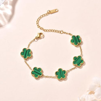 FLY FEI 18K Gold-Plated Four Leaf Clover Bracelet for Women,Adjustable lucky Bracelet Set Jewelry Gift-Hypoallergenic Charm for Birthdays, Wellness & Daily Wear - color: style01-Green