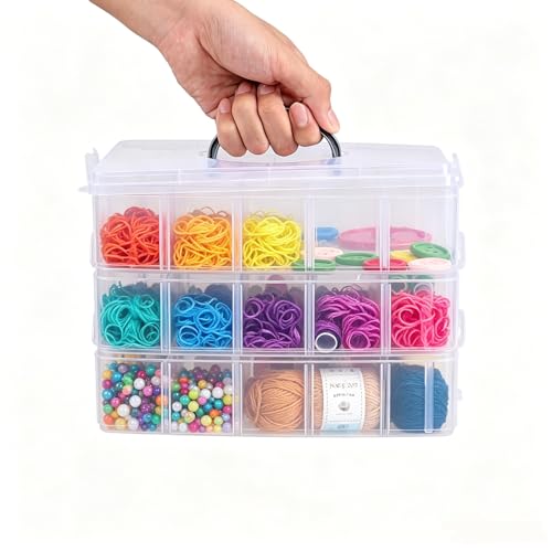 3-Tier Stackable Storage Container Box with Dividers-30 Compartments, Bead Organizers with Latch Lid for Art Craft Storage, Washi Tape, Ornaments, Jewelry, Beauty & Sewing Supplies