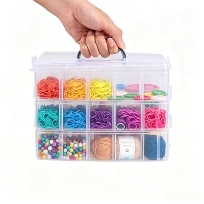 3-Tier Stackable Storage Container Box with Dividers-30 Compartments, Bead Organizers with Latch Lid for Art Craft Storage, Washi Tape, Ornaments, Jewelry, Beauty & Sewing Supplies