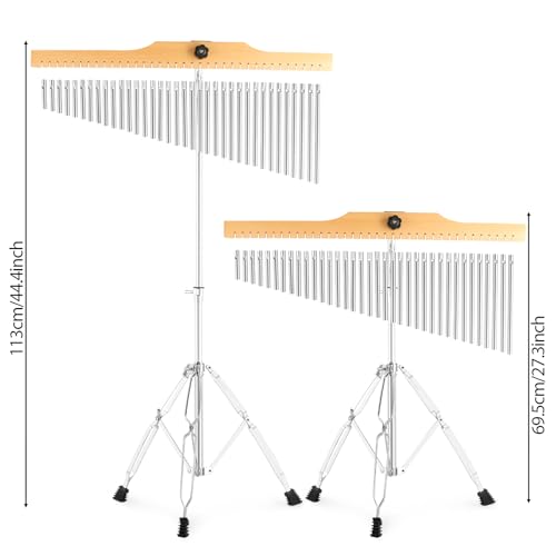 EASTROCK 36 Note Chimes Musical Instruments Percussion Instrument Single-row Chime Bar Chimes Percussion Height-Adjustable Stand Silver - color: 36note Silver