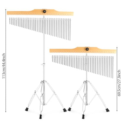 EASTROCK 36 Note Chimes Musical Instruments Percussion Instrument Single-row Chime Bar Chimes Percussion Height-Adjustable Stand Silver - color: 36note Silver