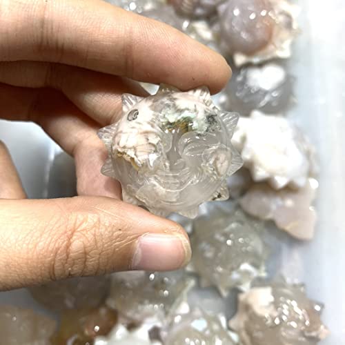 Meditation Home Decor, Natural Cherry Blossom Agate Sunface Handmade Quartz Carved Polished Healing Decoraction Meditation Polished Decor Stones Gifts,Natural Crystal