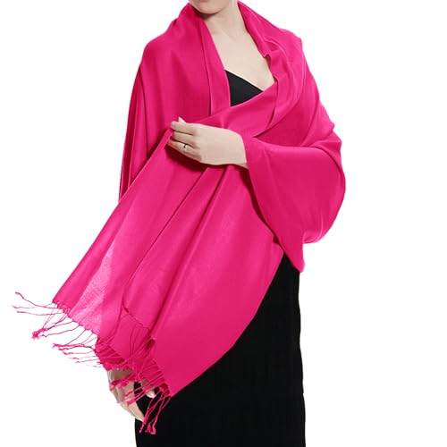 TZ Promise Women Pashmina Shawls and Wraps for Evening Dresses,Soft Large Long Scarf for Wedding,Bride Bridesmaid Gifts - color: Hot Pink