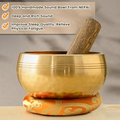 Tibetan Singing Bowls Set~ Meditation Sound Bowl hand Hammered in Nepal For Yoga, Meditation, Mindfulness, Healing & Chakra balancing~ (gold, 3.5 inch)