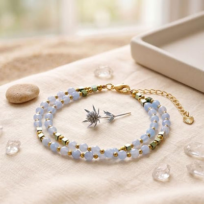 Farfume Beaded Bracelets for Women, Chakra Crystal 4mm Beads Gemstone Natural Stone Bead Spiritual Jewelry Gifts for Women - color: Azure Blue Aquamarine-Hope