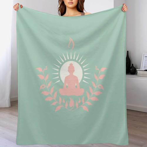 Minimalist Meditation Silhouette Throw Blanket, Soft Cozy Warm Flannel Cartoon Plant Leaves Yoga Blanket for Couch Sofa Bed, 50"x70" - color: Minimalist Meditation Silhouette, size: 50"x70"