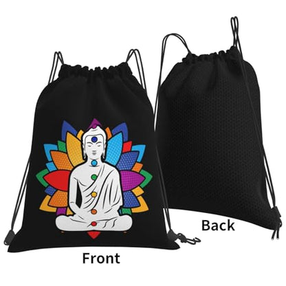 Buddha Chakra Meditation Drawstring Backpack Bag Sport Gym Sackpack for Men Women