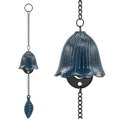 Japanese Leaf Wind Chimes, Small Wind Bell Pendent for Outside Hanging Cast Iron Wind Chime Ornament for Bless Garden Backyard Home Decor (Blue) - color: Blue