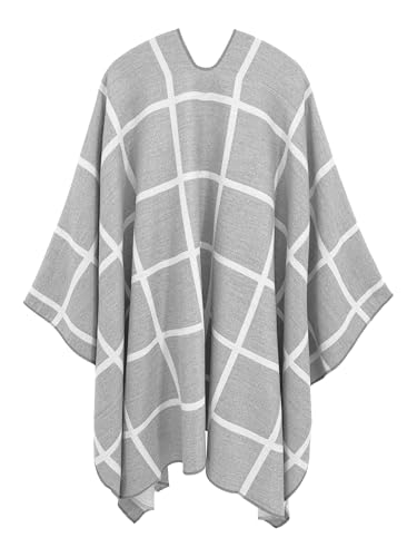 Women's Elegant Shawl Wraps, Soft Open Front Poncho Cape, Reversible Casual Cardigan Shawls for Gift Travel - color: Lightgray-white/Gray-white
