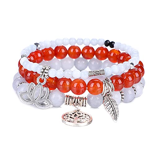 Tree of Life Yoga Healing Stone Bracelets,Multilayer Lotus Chakra Stone Reiki Bracelet Sets,Anxiety Crystal Natural Stone,for Women Stress Relief - style: Aquamarine + Onyx