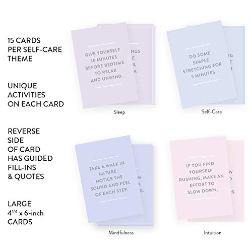 Eccolo Wellness in a Box, 60 Encouragement Cards, Health and Wellness Cards with 4 Tabbed Dividers for Self-Care, Mindfulness, Sleep & Intuition, Card Box with Guided Cards (4.6-x-7-x-1.1 Inches)