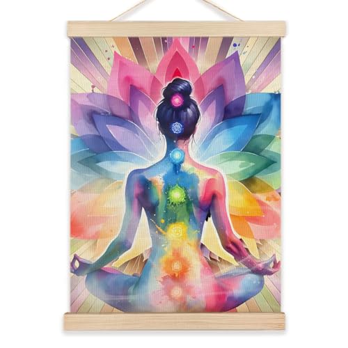 LZYRF Seven Chakra Yoga Meditation Zen Wall Art Poster Framed, Colorful Mandala Hippie Chakra Spiritual Canvas Prints Wall Decor for Home Yoga Meditation Room Zen Office, 12x16 Inch - size: 16"L x 12"W