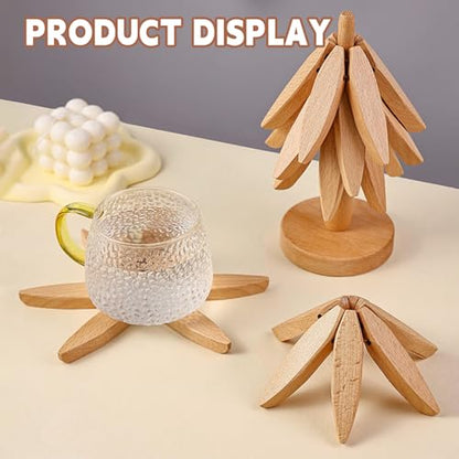 Natural Foldable Black Walnut Wooden Trivet Set - 4 Trivets + 1 Stand for Hot Dishes, Pot, Bowl, Teapot, Hot Pot Holders (White ﻿) - color: White ﻿