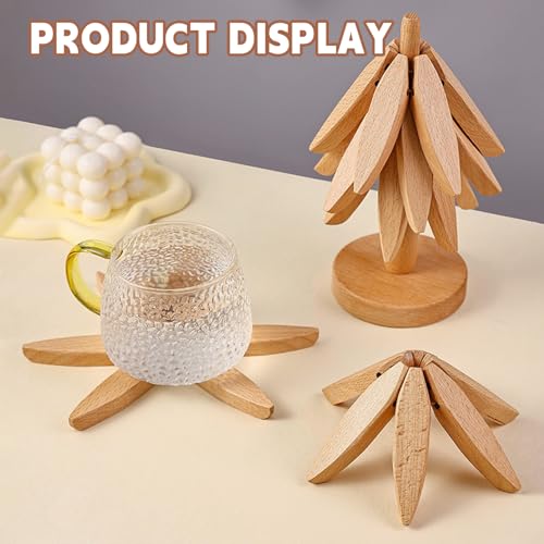 Natural Foldable Black Walnut Wooden Trivet Set - 4 Trivets + 1 Stand for Hot Dishes, Pot, Bowl, Teapot, Hot Pot Holders (Black Walnut 2PCS) - color: Black Walnut 2pcs