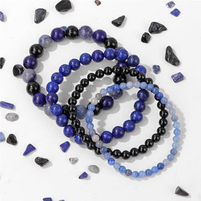 4pcs Beaded Bracelets for Women,Natural Healing Crystal Gemstones Bracelet,Anxiety Stress Relief Bracelet Handmade purple Jewelry Gifts for Women - color: Blue Aventurine&Black Obsidian&lapis lazuli