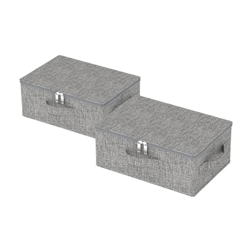 Blanket Bags with Lid, Foldable Underbed Storage Bins, Home Basket Container for Organizing Clothes, Shoes, Pillows, 14.9x10.2x5.9Inches, Grey, 2 Pack