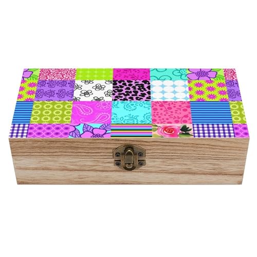 Multicolor Floral Wooden Storage Box (7.9" X 3.9" X 2.3"),Vintage Wooden Jewelry Box with Hinged Lid Natural Wood Keepsake Storage Boxes, Decorative Rustic Organizer for Home Decor Crafts Rings Gifts - color: Multicolor Floral