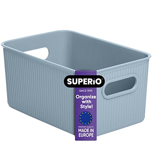 Superio Ribbed Collection - Decorative Plastic Basket Open Home Storage Bins Organizer, Medium Blue (1 Pack) Container Boxes for Organizing Closet Storage Bins for Shelves Drawer Shelf 5 Liter - size: 1 Pack, style: Bin - Medium (5 Liter)
