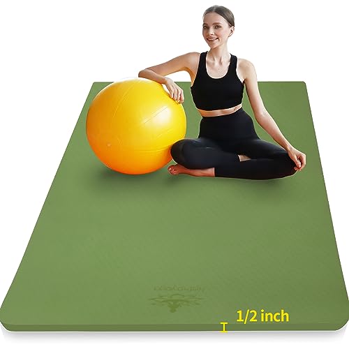 Hatha Yoga Large TPE Yoga Mat 6'x4'x1/2" Extra Thick Non-Slip Exercise Mat - for Yoga Pilates & Home Gym Workouts