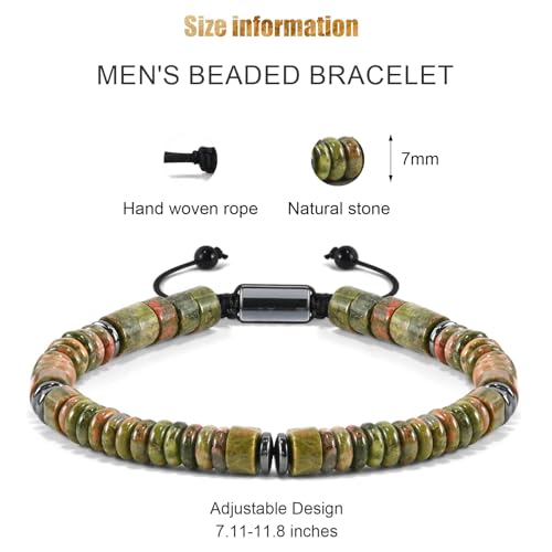 VIBILIA Healing Crystal Bracelets Beaded Bracelets for Men Women Natural Stone Adjustable Bracelets Unique Gifts for Father Son Grandfather Brother Friend - color: Unakite