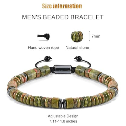 VIBILIA Healing Crystal Bracelets Beaded Bracelets for Men Women Natural Stone Adjustable Bracelets Unique Gifts for Father Son Grandfather Brother Friend - color: Unakite