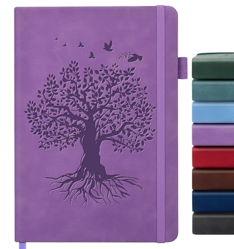 Lined Journal Notebook for Women Men, A5 Hardcover Leather Journals for Writing, 200 Pages Thick Paper, Daily Journal Notebook for Work, School, Note Taking, Business, Travel, College Ruled - color: A-Tree-Purple, size: 1 Pack-A5