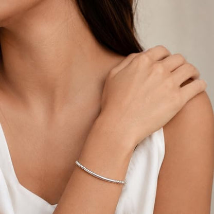 LeCalla 925 Sterling Silver Bracelets for Women | Italian Handmade Adjustable Sliding Bolo Bracelet Jewelry | Lightweight Adjustable Silver Chain Bracelet for Women | Hypoallergenic Jewelry Gifts - style: Curved Bar Beaded