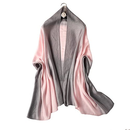 WINCESS.YU Women Gradient Scarf Long Shawls and Wraps Fashion Plain Pashmina Formal Scarf - color: Pink and Grey
