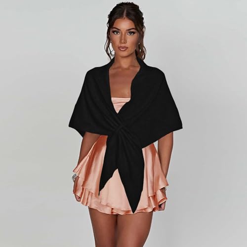 Shawl Wraps For Women,Womens Knitted Knotted Shawls Wool Cashmere Shoulder Top Sweater Shawl Scarf for Fall Winter - color: Black