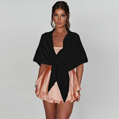 Shawl Wraps For Women,Womens Knitted Knotted Shawls Wool Cashmere Shoulder Top Sweater Shawl Scarf for Fall Winter - color: Black