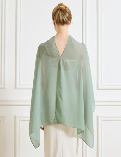 Chiffon Cape Shawl Wrap Scarf 3 Ways to Wear Elegant Sheer Capelet for Evening Dresses Weddings Parties - color: Dusty Sage
