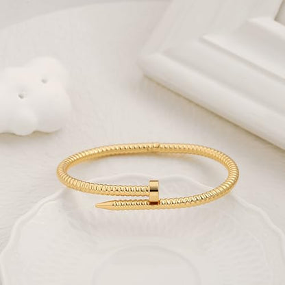 POTESSA 18K Gold Plated Cuff Bracelets Adjustable Dainty Bangle Handemade Jewelry for Women - style: Nail
