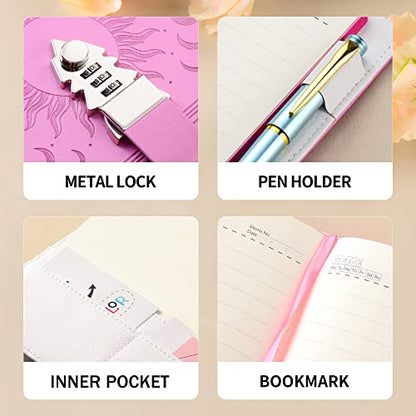 ZXHQ Journal with Lock for Girls Women,A5 224 Pages Lock Diary, Colorful Edge, Refillable, Leather Hardcover 8.5" × 5.9" - Pink - color: Pink