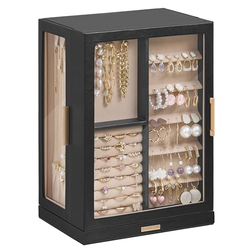 360° Rotating Jewelry Box with 7 Drawers, Spacious Vertical Jewelry Organizer with Glass Window, Jewelry Storage Case, Dustproof & Moisture-resistant Design, Black - color: Black, size: 7 Drawers (6.2"D x 9.2"W x 12.7"H)