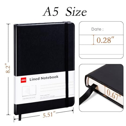 deli A5 Lined Journal Notebook, 160 Pages Hardcover Writing Notebook, 5.5"x8.2" College Ruled Notebook for Office, School, Work Notes (Black) - color: Black