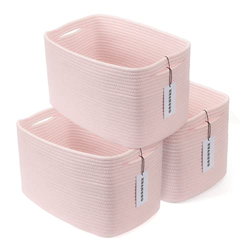 Cotton Rope storage Basket Bins Woven Basket for Organizing Shelves 15X10X9.3" Rectangle Decorative Baskets For storage Clothes Toys Books Towels Nursery basket organizer 3 pack light pink - color: light pink