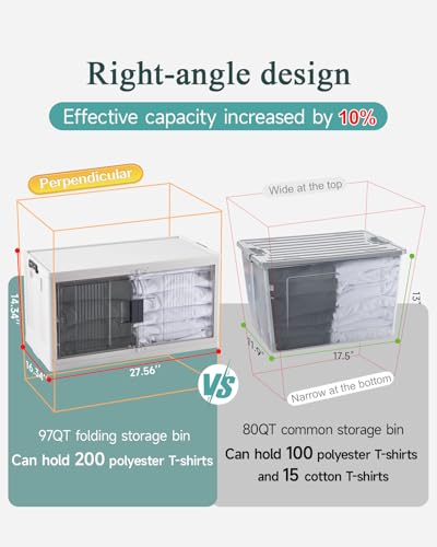 OlarHike 97QT Stackable Storage Bins with Lids - Folding Storage Box with Doors and Wheels, Collapsible Plastic Storage Drawers for Closets and Organization, Garage, 5 Pack Cubes - size: 97QT-White, style: 5Pack