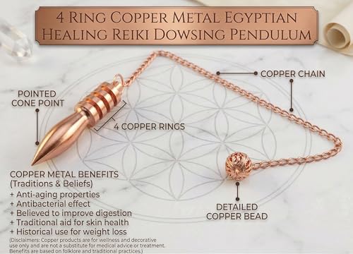 4 Ring Copper Metal Egyptian Healing Reiki Dowsing Metaphysical Pendulum. - color: 7 Ring