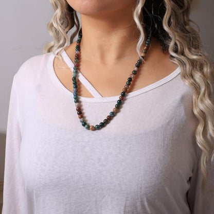 Simple Crystals and Stones Beaded Necklace Protection Balance Meditation Long Necklaces for Women and Men Amulet Jewelry - style: Indian Agate