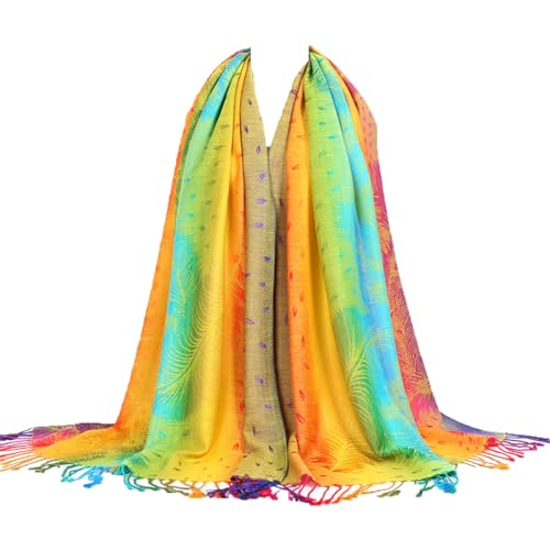 SmilerSmile Colorful Scarf Wraps for Womens Tassel Shawl Wrap - color: 06-peacock/Yellow