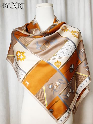 100% Mulberry Silk Oversized Women’s Sun-Shielding Shawl Formal Evening Neckwear Featherlight Airy - color: N29-geo Patch Scarf（69" X 21"inch）