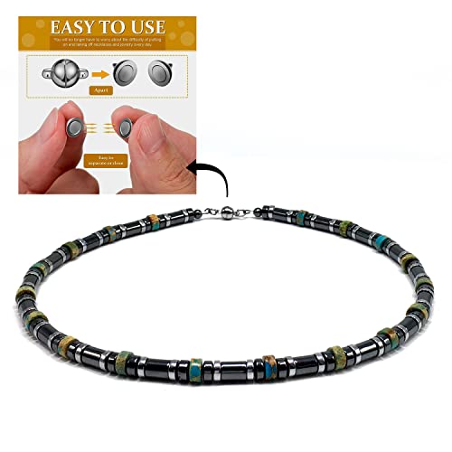 Healing Stress Anxiety Meditation Grounding Energy Gemstone Necklace Series - color: Turquoise & Hematite -6 mm- Stone Tube Beads